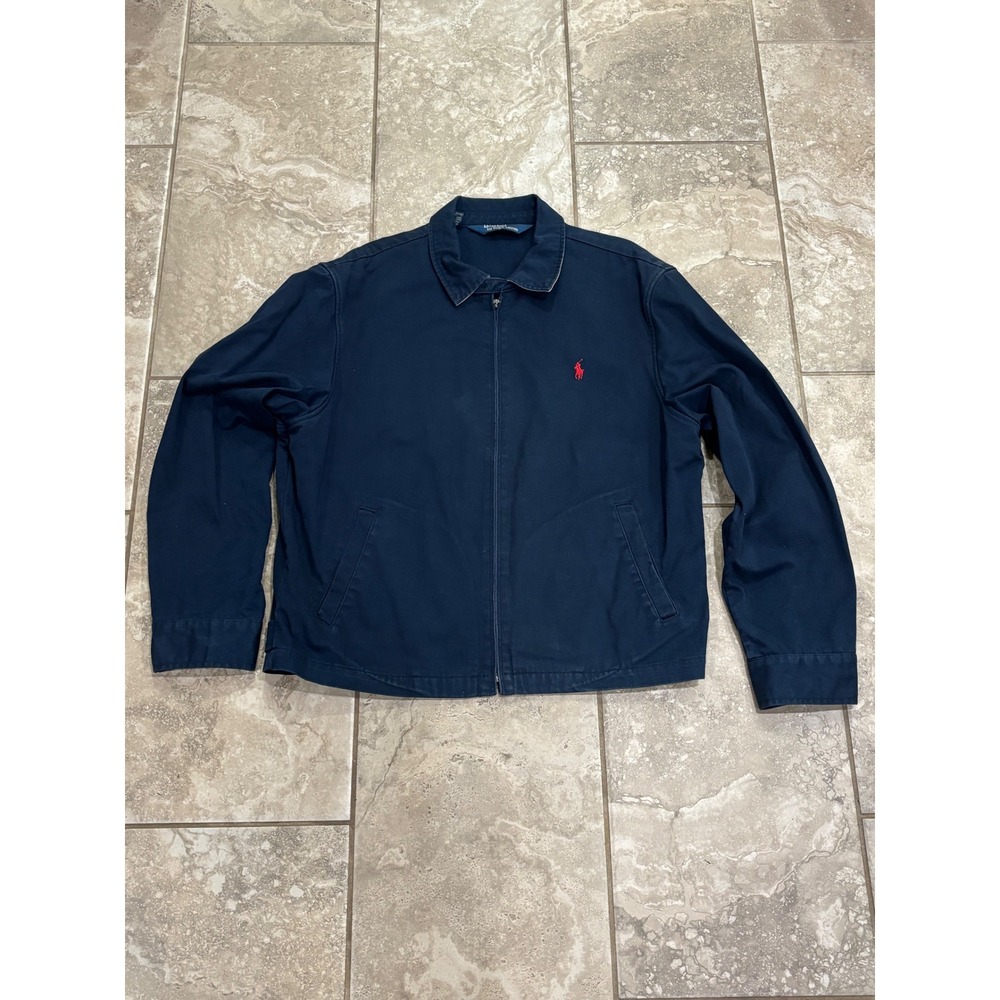 Polo Ralph Lauren Mens XL Navy Blue Cotton Twill Harrington Bomber Jacket Zip